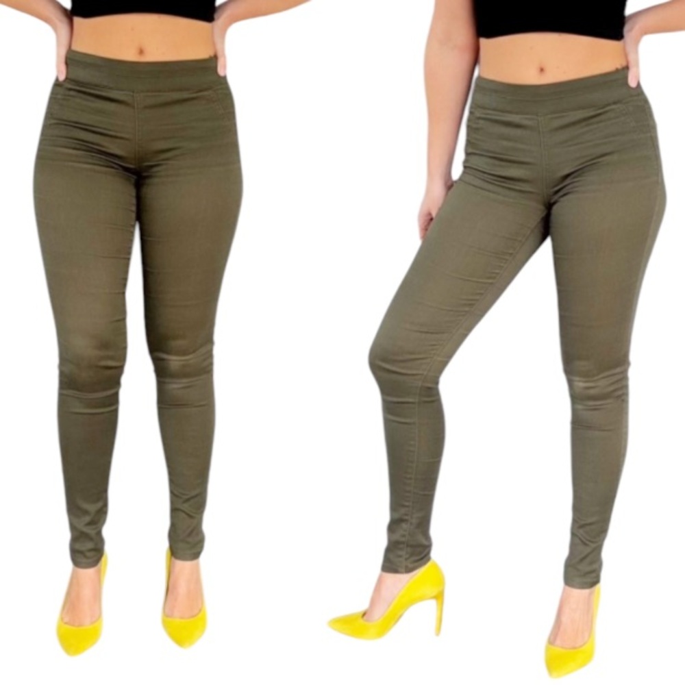 NY&Co SoHo jeans army green high waist pull on skinny fit leggings size XS